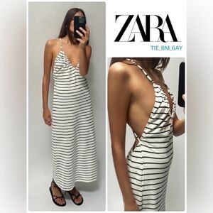 Zara Striped Cotton Knit Open Back Strappy Midi Mango Madewell Bloggers S/4/6